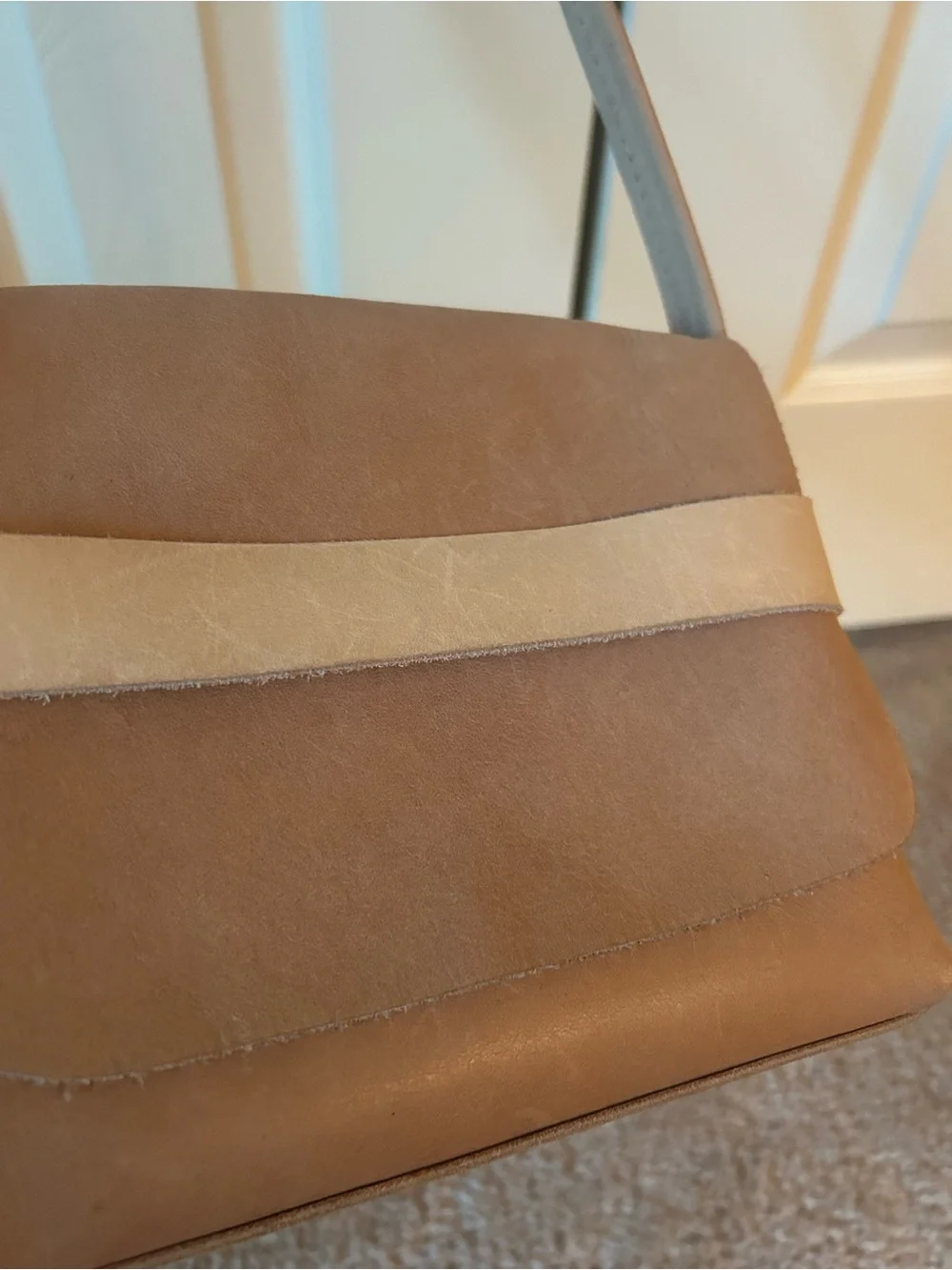 Able Minimalist Tan Leather Crossbody Bag with Neutral Strap
